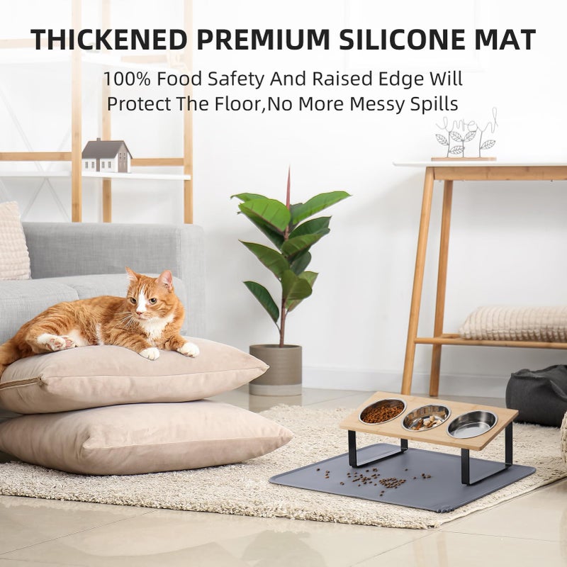 Summark Upgraded Elevated Cat Bowls with Food Mat,15Â°Tilted Stand Anti Vomiting Raised Cat Dishes for Food and Water,3 Stainless Steel Bowls for Cats and Puppy - Image 4