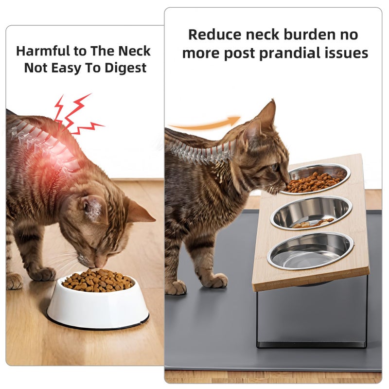Summark Upgraded Elevated Cat Bowls with Food Mat,15Â°Tilted Stand Anti Vomiting Raised Cat Dishes for Food and Water,3 Stainless Steel Bowls for Cats and Puppy - Image 2