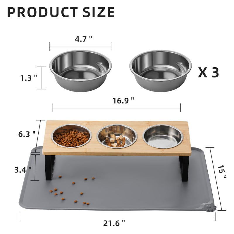 Summark Upgraded Elevated Cat Bowls with Food Mat,15Â°Tilted Stand Anti Vomiting Raised Cat Dishes for Food and Water,3 Stainless Steel Bowls for Cats and Puppy - Image 5