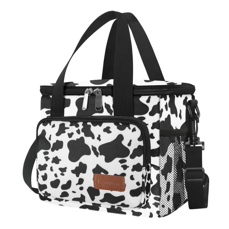 Femuar Lunch Bags for WomenMen Insulated Lunch Bag for Work Office  Lunch Cooler Bag Leakproof Lunch Box with Adjustable Shoulder Strap  Cow print