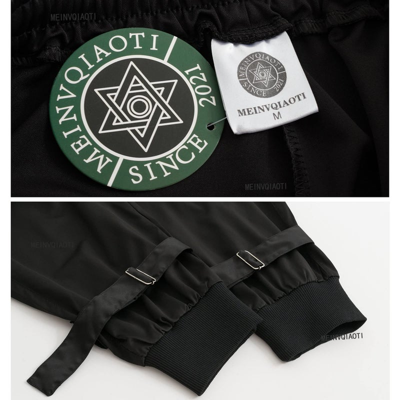 MEINVQIAOTI Black Cargo Pants Women Loose Chained Pants Multi-Pocket Multi-Zip Punk Goth Pants(Black,S) - Image 4