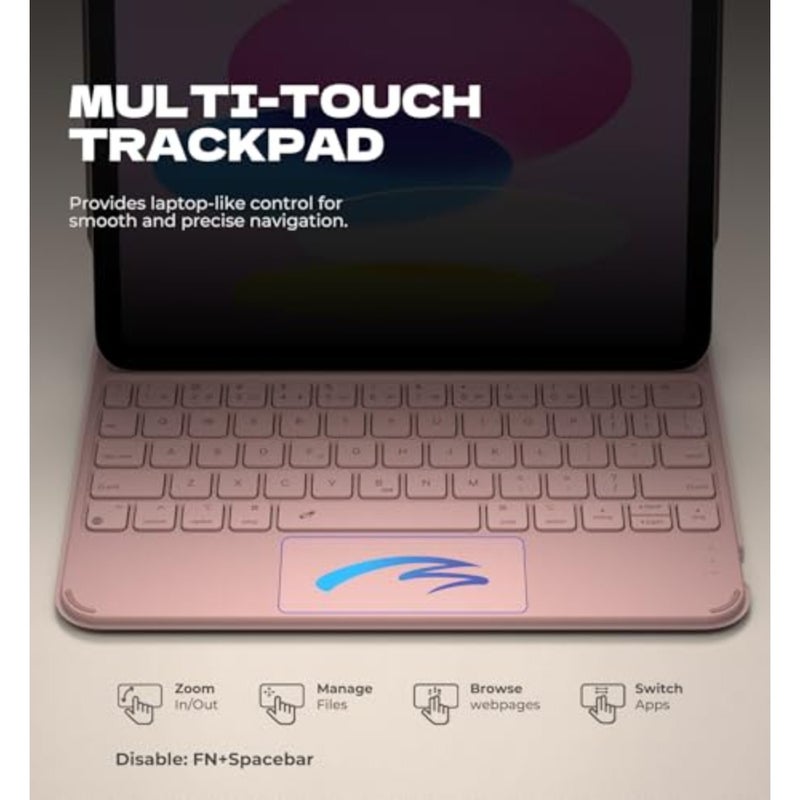 حافظة لجهاز iPad A16 الجيل الحادي عشر/العاشر مع لوحة مفاتيح مغناطيسية خفيفة للغاية وقابلة للفصل وغطاء لوحة مفاتيح قابل للطي متعدد اللمس وإضاءة خلفية لجهاز iPad الجيل العاشر 10.9 بوصة (2022)/الجيل الحادي عشر (2025)، وردي - Image 5