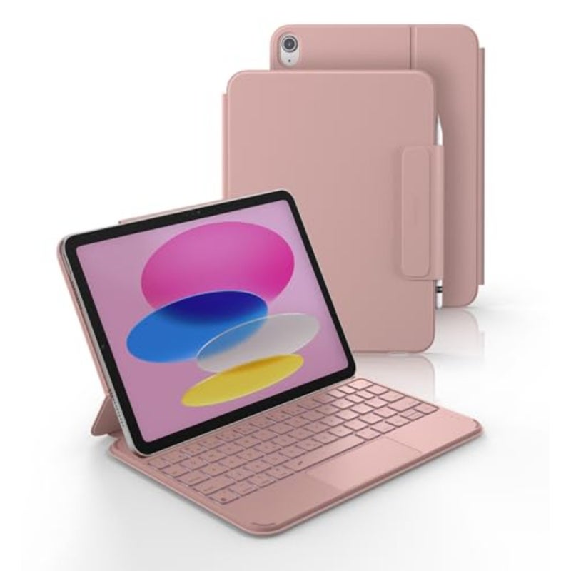 حافظة لجهاز iPad A16 الجيل الحادي عشر/العاشر مع لوحة مفاتيح مغناطيسية خفيفة للغاية وقابلة للفصل وغطاء لوحة مفاتيح قابل للطي متعدد اللمس وإضاءة خلفية لجهاز iPad الجيل العاشر 10.9 بوصة (2022)/الجيل الحادي عشر (2025)، وردي - Image 1