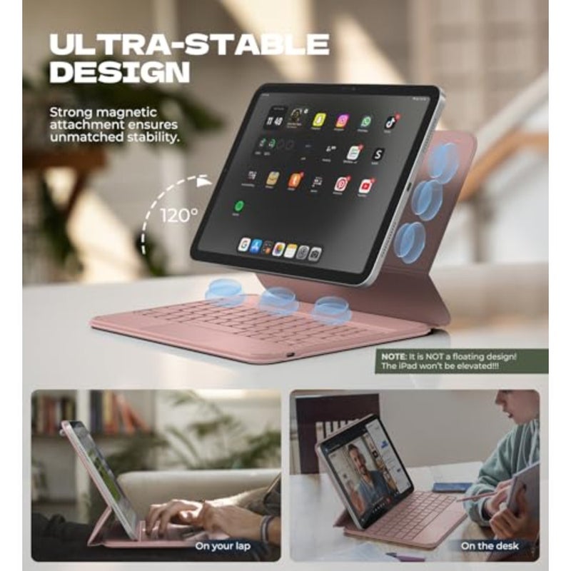 حافظة لجهاز iPad A16 الجيل الحادي عشر/العاشر مع لوحة مفاتيح مغناطيسية خفيفة للغاية وقابلة للفصل وغطاء لوحة مفاتيح قابل للطي متعدد اللمس وإضاءة خلفية لجهاز iPad الجيل العاشر 10.9 بوصة (2022)/الجيل الحادي عشر (2025)، وردي - Image 3