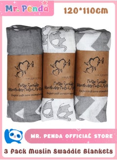 Mr. Penda 3 Pack Baby Swaddle Blanket, Unisex Swaddle Wrap, Cotton Ideal Newborn Infant Swaddling Set, Muslin Swaddle Blankets Neutral Receiving Blanket for Boys and Girls (120 X 110cm)  - Image 1