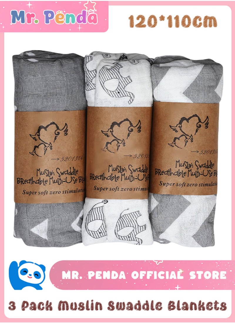 Mr. Penda 3 Pack Baby Swaddle Blanket, Unisex Swaddle Wrap, Cotton Ideal Newborn Infant Swaddling Set, Muslin Swaddle Blankets Neutral Receiving Blanket for Boys and Girls (120 X 110cm)  - Image 1