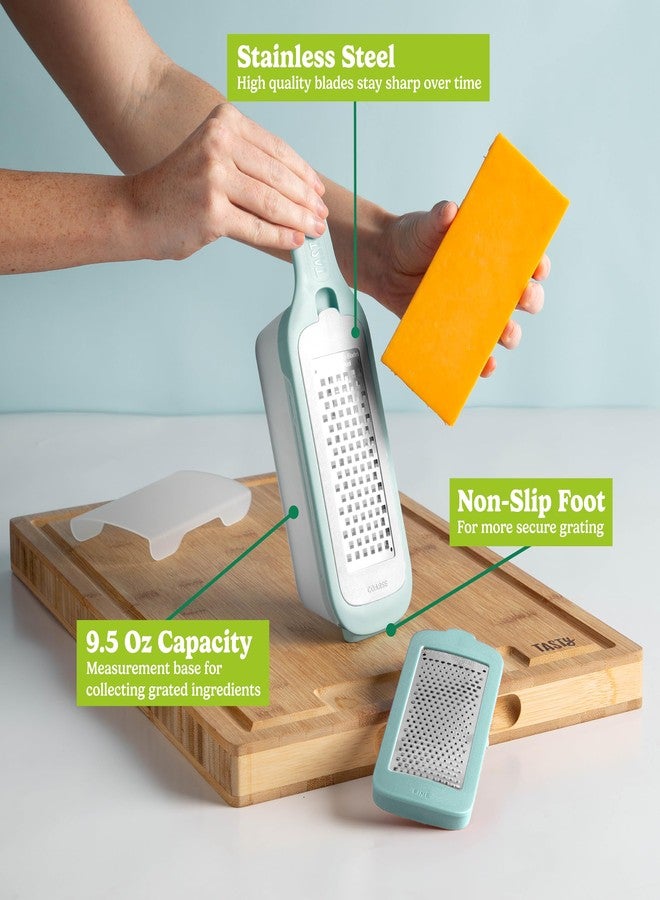 تيستي مبشرة قابلة للتبديل من Tasty مع صندوق تخزين، تتضمن شفرات خشنة وناعمة من الفولاذ المقاوم للصدأ، قاعدة مانعة للانزلاق لمزيد من الثبات، آمنة للغسل في غسالة الأطباق، لون أزرق مائي - Image 3