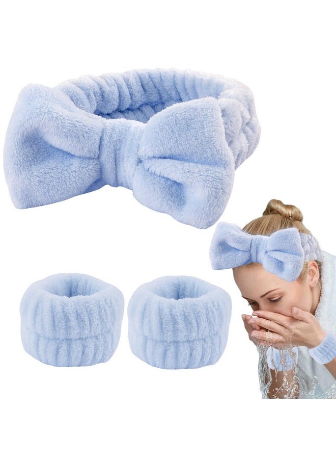 AEGYPIUS - Spa Headband And Wristband Set | Coral Velvet Material | Blue | Face Washing Wristbands And Headband | Hair Headbands For Women Girls | Face Wash, Makeup, Yoga - Image 1