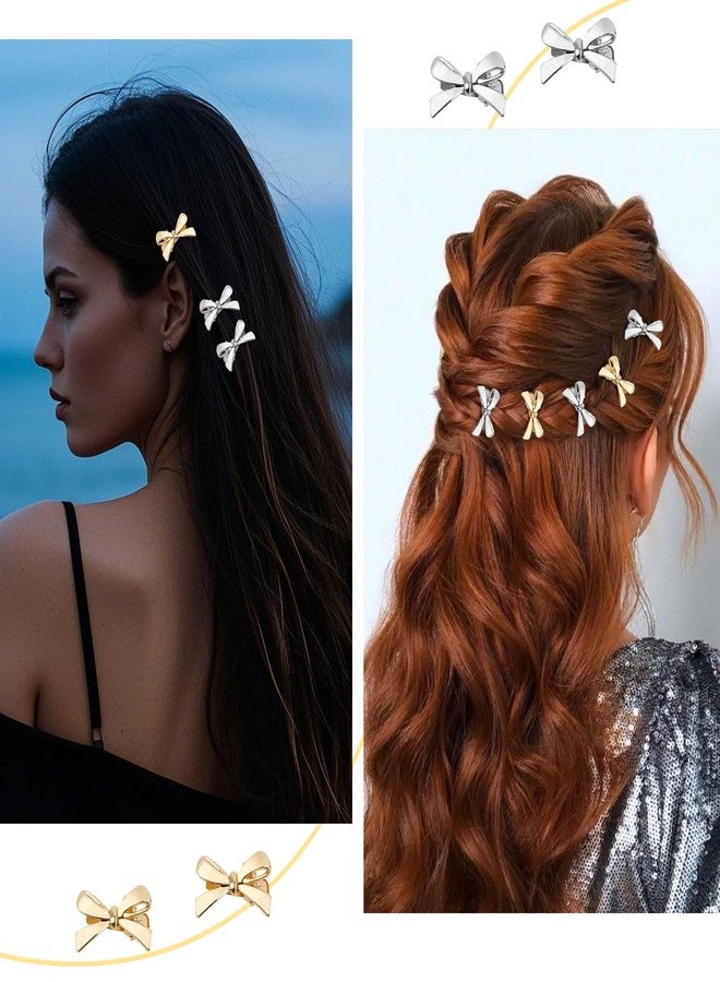 CURASA Metal Hair Bows For Women Girls 8Pcs Small Gold Sliver Hair Clips Bow Knot Alligator Hair Pins Fashion Decorative Braided Hair Accessories For Styling Elegant Mini Duckbill Hair Barrettes - Image 5