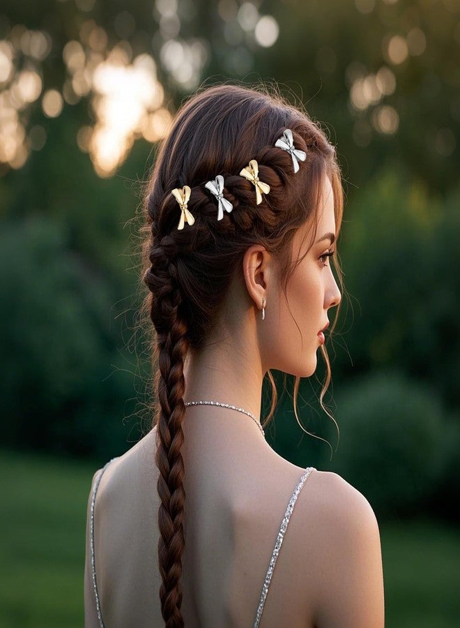 CURASA Metal Hair Bows For Women Girls 8Pcs Small Gold Sliver Hair Clips Bow Knot Alligator Hair Pins Fashion Decorative Braided Hair Accessories For Styling Elegant Mini Duckbill Hair Barrettes - Image 3