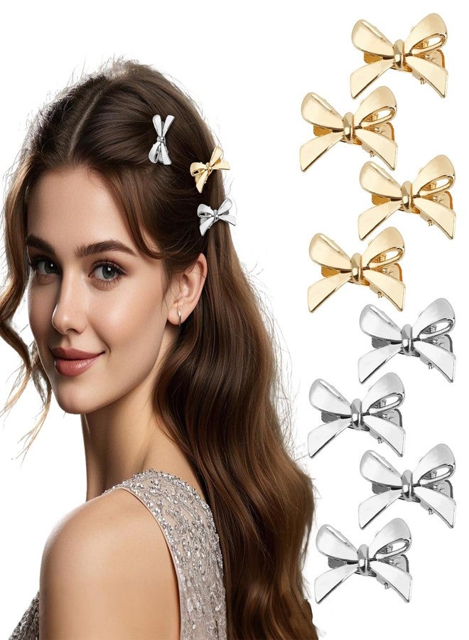 CURASA Metal Hair Bows For Women Girls 8Pcs Small Gold Sliver Hair Clips Bow Knot Alligator Hair Pins Fashion Decorative Braided Hair Accessories For Styling Elegant Mini Duckbill Hair Barrettes - Image 1