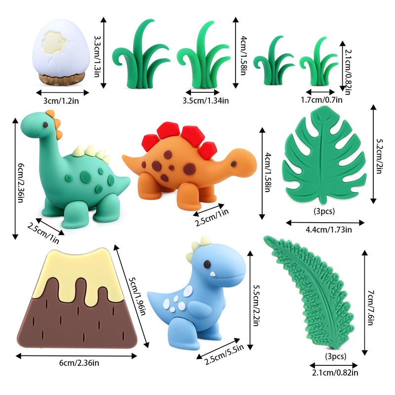 BlingABC 15PCS Cartoon Dinosaur Cake Toppers, Cute Dino Egg Leaves Grass Volcano Cake Decorations for Kids Birthday Baby Shower Dinosaur Animal Theme Party Supplies - Image 2