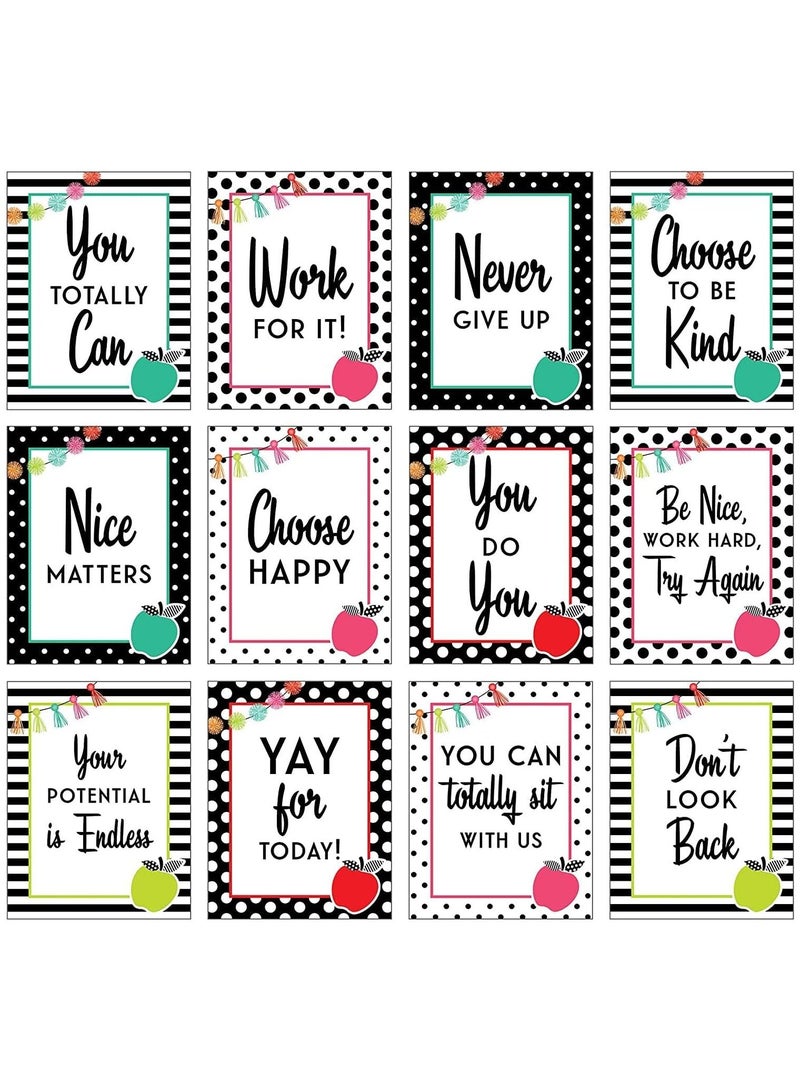 A set of colorful frame less inspirational posters with motivational quotes, 12 wall art hanging posters in elegant black and white designs, hanging wall art decor, 21 cm x 29 cm printed by Up to Dat - Image 1
