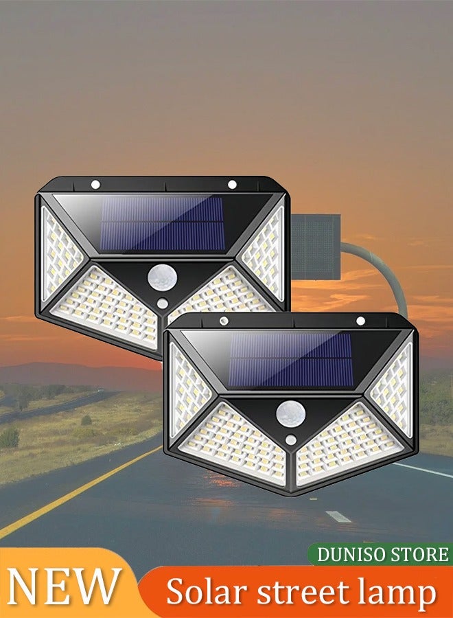 Loquat Solar Outdoor Lights, IP65 Waterproof Motion Sensor Wall Lights, 100 LEDs with Lights Reflector, Easy-to-Install Security Floodlights for Exterior Patio, Yard, Garage, Deck, Garden, 2 Pack - Image 1