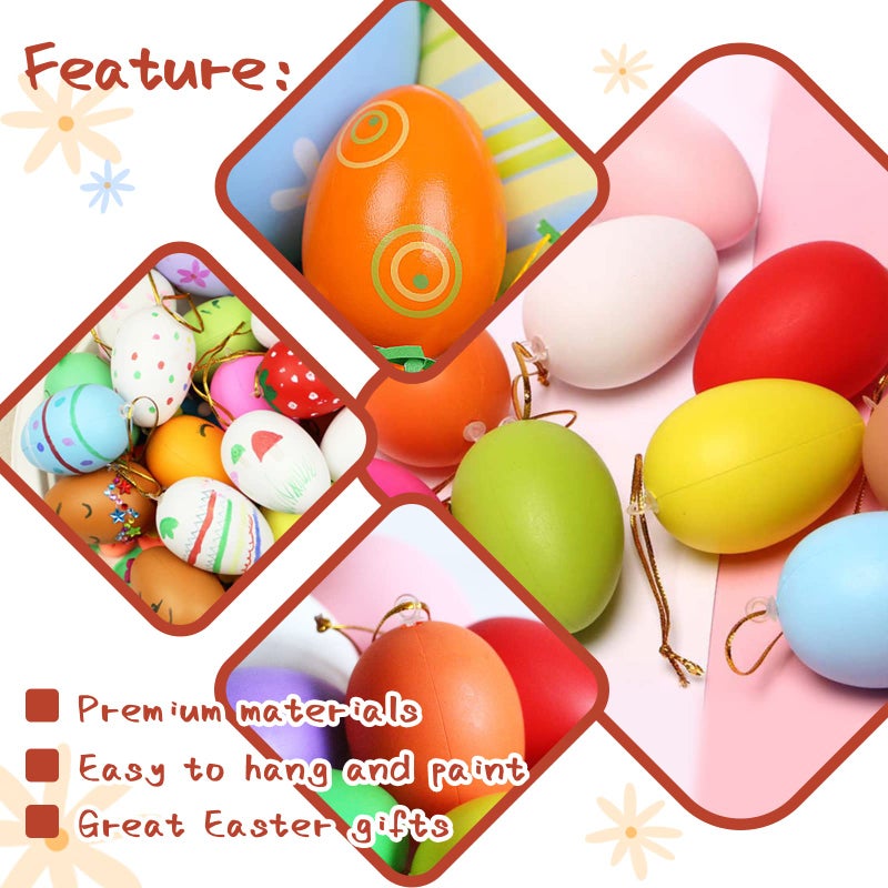 OJYUDD 80 Pcs White Plastic Easter Eggs with 8 Paint Markers, DIY Hanging Craft Eggs for Adult Art Projects, Holiday Decoration & Creative Home Design - Image 4