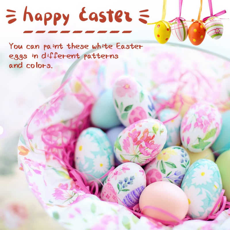 OJYUDD 80 Pcs White Plastic Easter Eggs with 8 Paint Markers, DIY Hanging Craft Eggs for Adult Art Projects, Holiday Decoration & Creative Home Design - Image 5