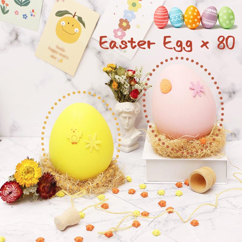 OJYUDD 80 Pcs White Plastic Easter Eggs with 8 Paint Markers, DIY Hanging Craft Eggs for Adult Art Projects, Holiday Decoration & Creative Home Design - Image 3