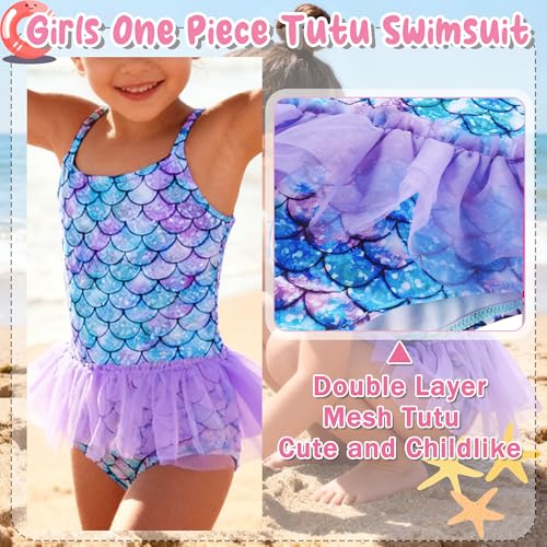 swimsobo Toddler Girls Swimsuits 4T 5T 1 Piece Mermaid Bathing Suit Cute Tutu Swimwear - Image 4