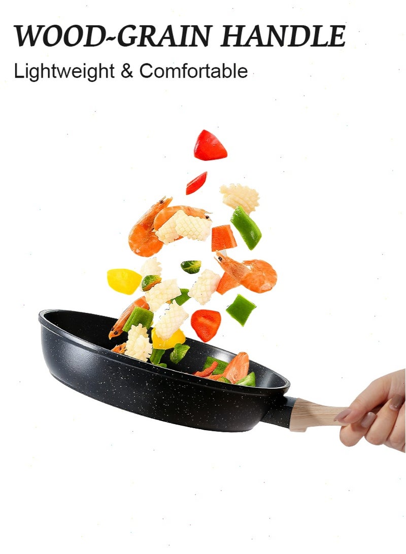 ميرتينج طقم أواني طهي ومقالي غير لاصقة مكون من 6 قطع (مقلاة شواء ومقلاة عميقة) - مقاسات 20/24/24 سم - بتصميم الغرانيت الأسود - مناسب لمواقد الحث الحراري (Induction) - طقم مطبخ متكامل يشمل مقالي وأواني صلصة - خالٍ من مواد PFAS وPFOA وPFOS. - Image 4