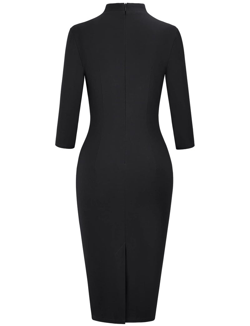 MUXXN فستان كوكتيل ميدي أسود بكم 3/4 للنساء بتصميم أنيق عتيق على شكل حرف V مقاس M - Image 4