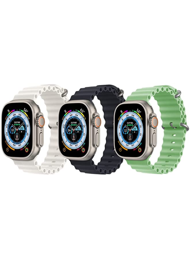 IAF Silicone Ocean Band Snow White, Black and Mint Green for Apple Watch Ultra 8 49mm Set of 3