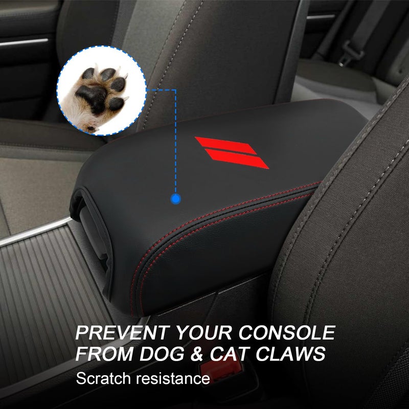 REMOCH Center Console Cover for Dodge Charger Accessories 2011-2021 2022 2023 for Chrysler 300 2015-2022 Leather Armrest Cover Console Box Lid Protector Interior (Red Stitches, Leather) - Image 4