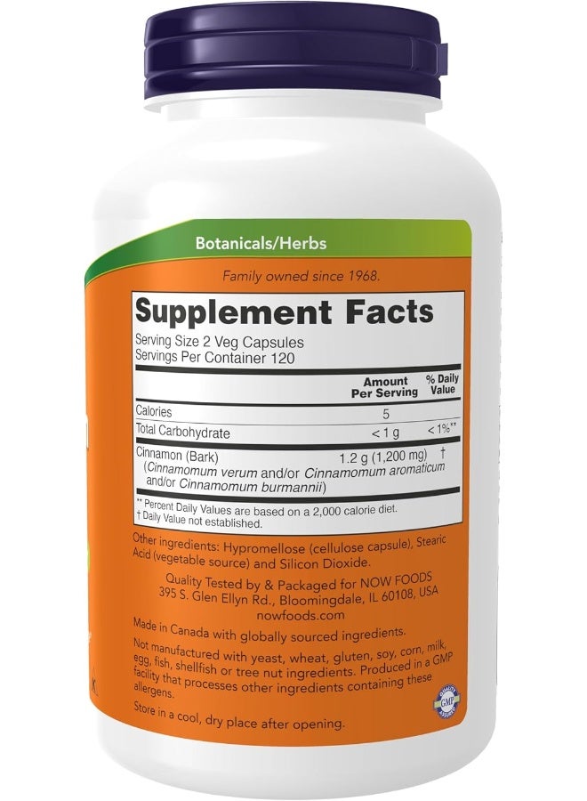 NOW Foods Cassia Cinnamon Bark 600mg 240 Capsules - Image 2