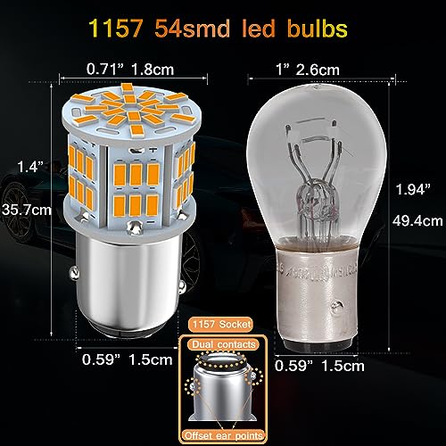 Melphan-Auto 1157 Led Light Bulb Amber Yellow, 12V-24V 1157 7528 2357 2057 BAY15D LED Replacement Light Bulb for Brake Light Tail Light for Car RV Trailer Boat, 54SMD 3014 Chipset,4PCS - Image 2