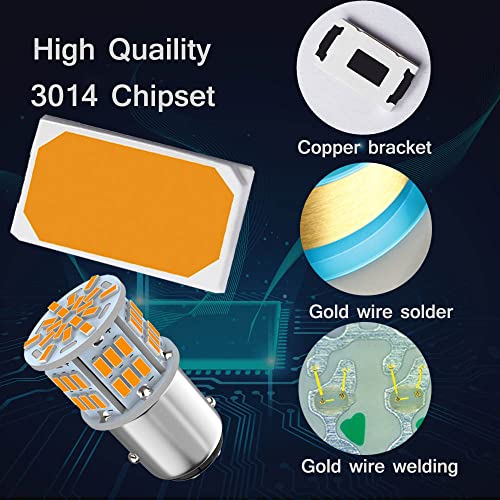 Melphan-Auto 1157 Led Light Bulb Amber Yellow, 12V-24V 1157 7528 2357 2057 BAY15D LED Replacement Light Bulb for Brake Light Tail Light for Car RV Trailer Boat, 54SMD 3014 Chipset,4PCS - Image 4