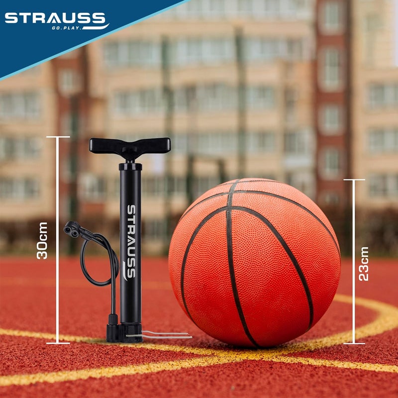 STRAUSS مضخة هواء دراجة مع إبرة وصمام مزدوج | 30 سم طول | مضخة محمولة مع وضعين، مثالية لنفخ الدراجات، حلقات السباحة | قاعدة متينة ومقبض مريح، (أسود) - Image 4