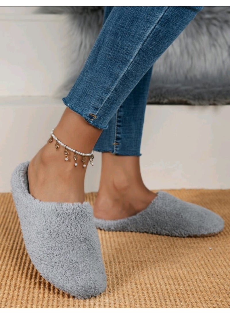 Shein Fall/Winter Women's Solid Color Indoor Slippers, Quiet Slip-On,Furry Shoes - Image 1