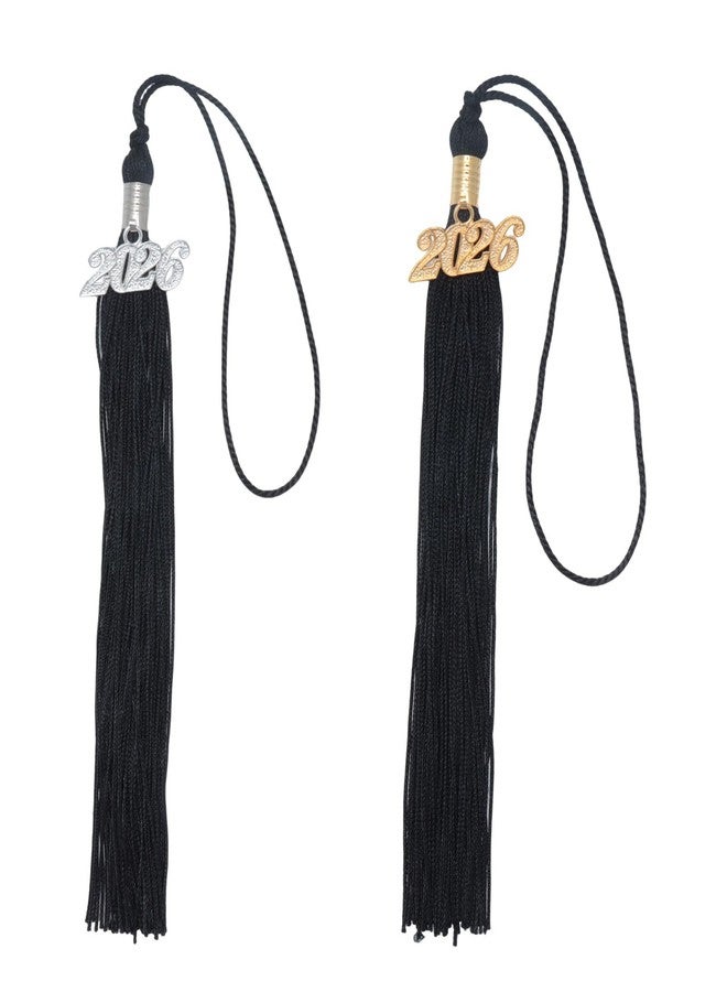 Sowaka 2 Pcs Academic Graduation Tassel with 2026 Year Charm Gold Silver Hanging Pendant Tassel for Doctor Bachelor Graduate Cap Souvenir Parties Decoration (Black) - Image 1