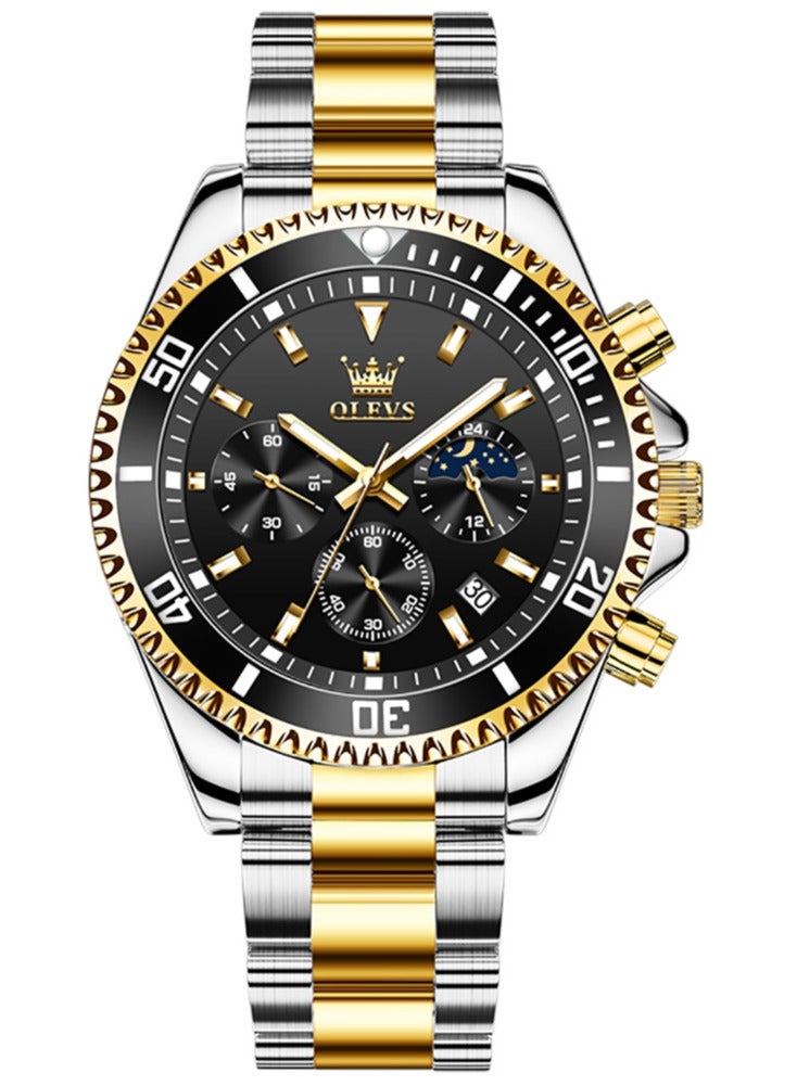 OLEVS Watches for Men Quartz Water Resistant Watch 42mm  2870 GOLD/BLACK - Image 3