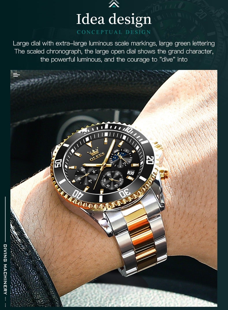 OLEVS Watches for Men Quartz Water Resistant Watch 42mm  2870 GOLD/BLACK - Image 5