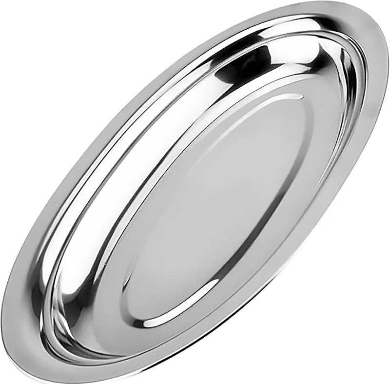 Chandler Stainless Steel Serving Tray  Oval Silver Food Tray  3 mm Thick Unbreakable  Anti Rust Serving Platter  Dinner Trays  Dishwasher Safe Kitchen Tray Silver 18 Inches - Image 1