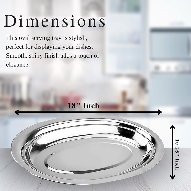 Chandler Stainless Steel Serving Tray  Oval Silver Food Tray  3 mm Thick Unbreakable  Anti Rust Serving Platter  Dinner Trays  Dishwasher Safe Kitchen Tray Silver 18 Inches - Image 3