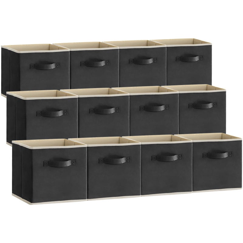 Lifewit 12 Packs Storage Cubes 11 Inch Cube Storage Bins Foldable Decorative Fabric Storage Baskets for Organizing Home Organizers with Handles for Shelves Closet Black