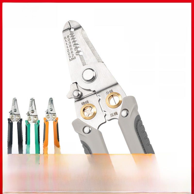 Wholesale industrial grade stainless steel wire stripper manual line pressing split peeling multi-functional electrical pliers wire cutting pliers(089B Gray) - Image 2