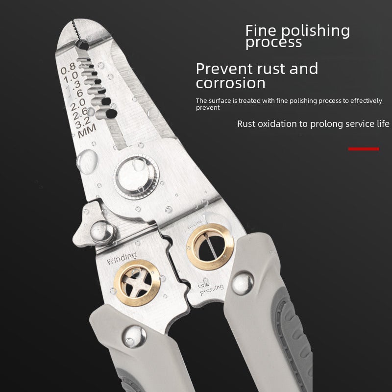 Wholesale industrial grade stainless steel wire stripper manual line pressing split peeling multi-functional electrical pliers wire cutting pliers(089B Gray) - Image 4