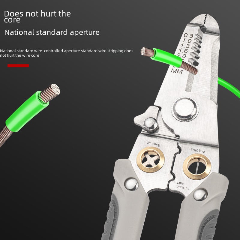 Wholesale industrial grade stainless steel wire stripper manual line pressing split peeling multi-functional electrical pliers wire cutting pliers(089B Gray) - Image 3