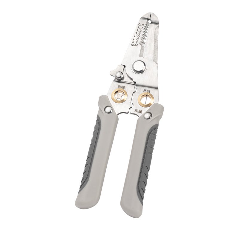 Wholesale industrial grade stainless steel wire stripper manual line pressing split peeling multi-functional electrical pliers wire cutting pliers(089B Gray) - Image 1