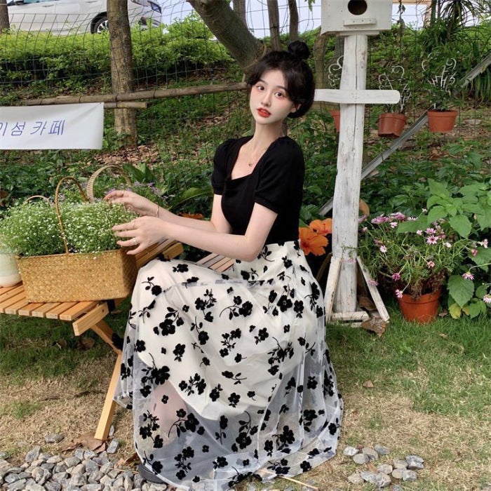 2024 Floral Mock Two-Piece Dress Slimming A-Line Picture Color