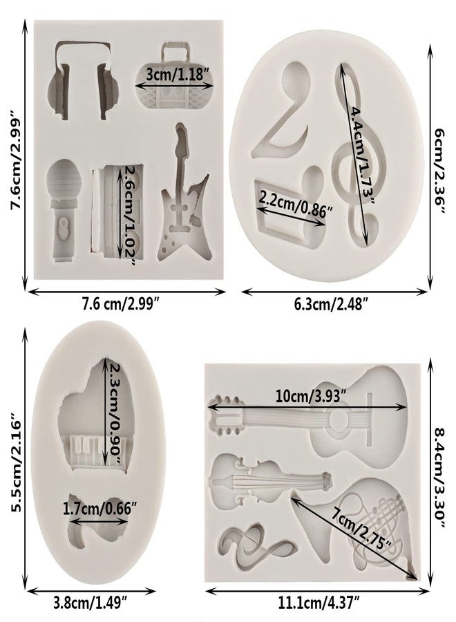 Sijiangmold Music Note Silicone Mold Instrument Fondant Molds Boombox Microphone Radio Guitar Mold Piano Candy Mold For Cake Decorating Chocolate Gum Paste Set Of 4 - Image 2
