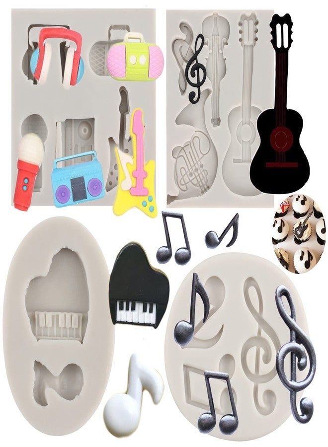 Sijiangmold Music Note Silicone Mold Instrument Fondant Molds Boombox Microphone Radio Guitar Mold Piano Candy Mold For Cake Decorating Chocolate Gum Paste Set Of 4 - Image 1