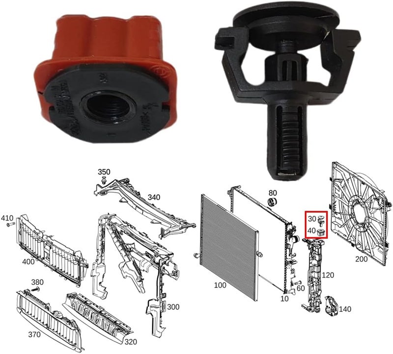 Upper Radiator Mount Kit 2004-2017 For Benz C216 C218 C219 C204 Replacement number # 0009912595,1695040114 (Upper tank fixing card L/R + tank clip) - Image 3