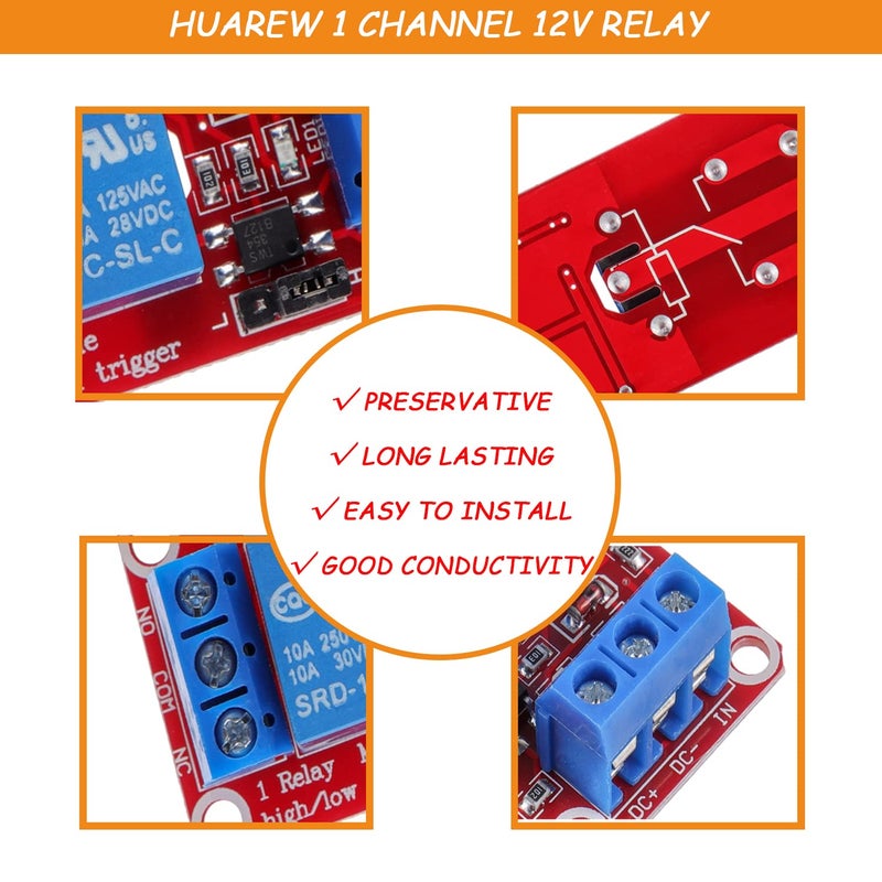 HUAREW 1-Channel 12V Relay Module with optocoupler Isolation Supports high and Low Level triggering (Pack of 10) - Image 3