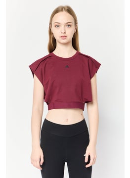 Women Sportswear Fit Cap Sleeve Training Crop Top, Maroon