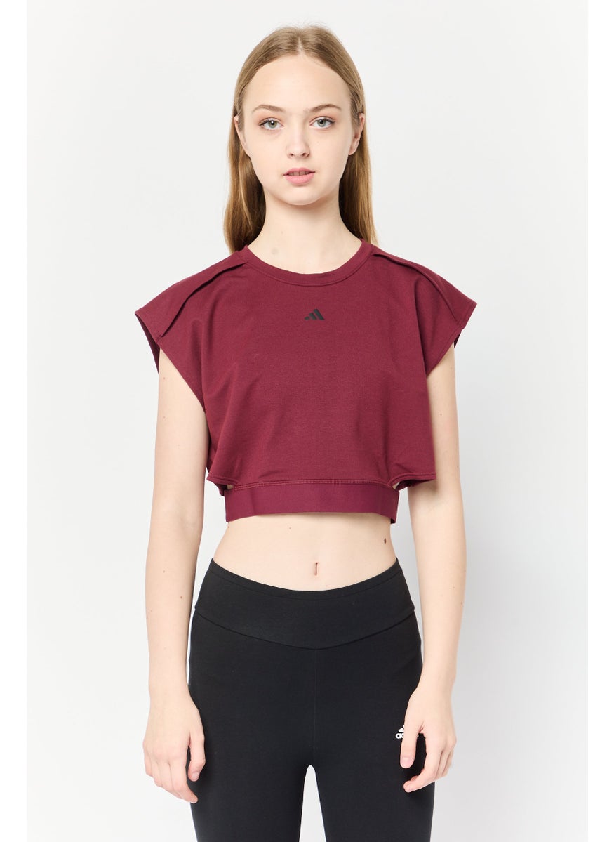 Adidas - Women Sportswear Fit Cap Sleeve Training Crop Top, Maroon - Image 1