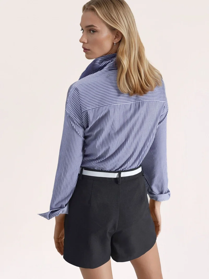 HICCUP Black Linen Blended High Waist Pleated Short for Women | Best Price UAE