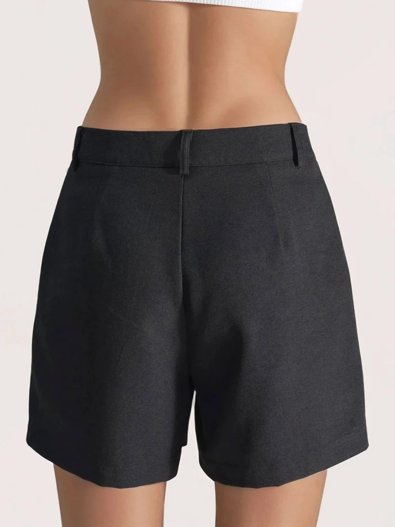HICCUP Black Linen Blended High Waist Pleated Short for Women | Best Price UAE